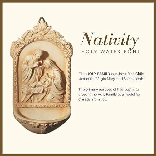 AT001 Catholic & Religious Nativity Holy Water Font 6 1/2" Resin | Holy Family Religious Decor thumbnail 4