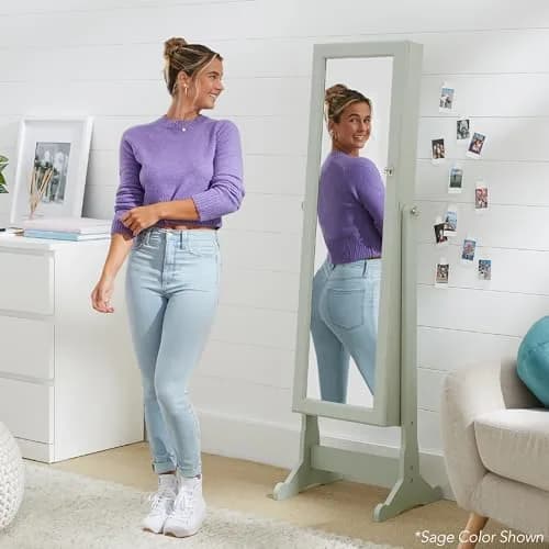 Best Choice Products Jewelry Armoire Full Length Mirror Lockable Velvet Storage (58in) | Elegant & Spacious thumbnail 6