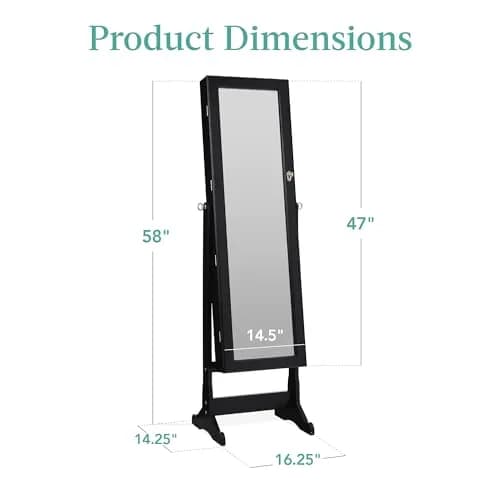 Best Choice Products Jewelry Armoire Full Length Mirror Lockable Velvet Storage (58in) | Elegant & Spacious thumbnail 7