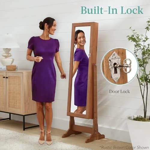 Best Choice Products Jewelry Armoire Full Length Mirror Lockable Velvet Storage (58in) | Elegant & Spacious thumbnail 4