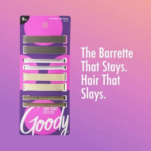 GOODY Stay Tight Hair Barrettes 8 Ct Metallic Non-Slip Clips | All Hair Types, Comfortable & Secure thumbnail 6