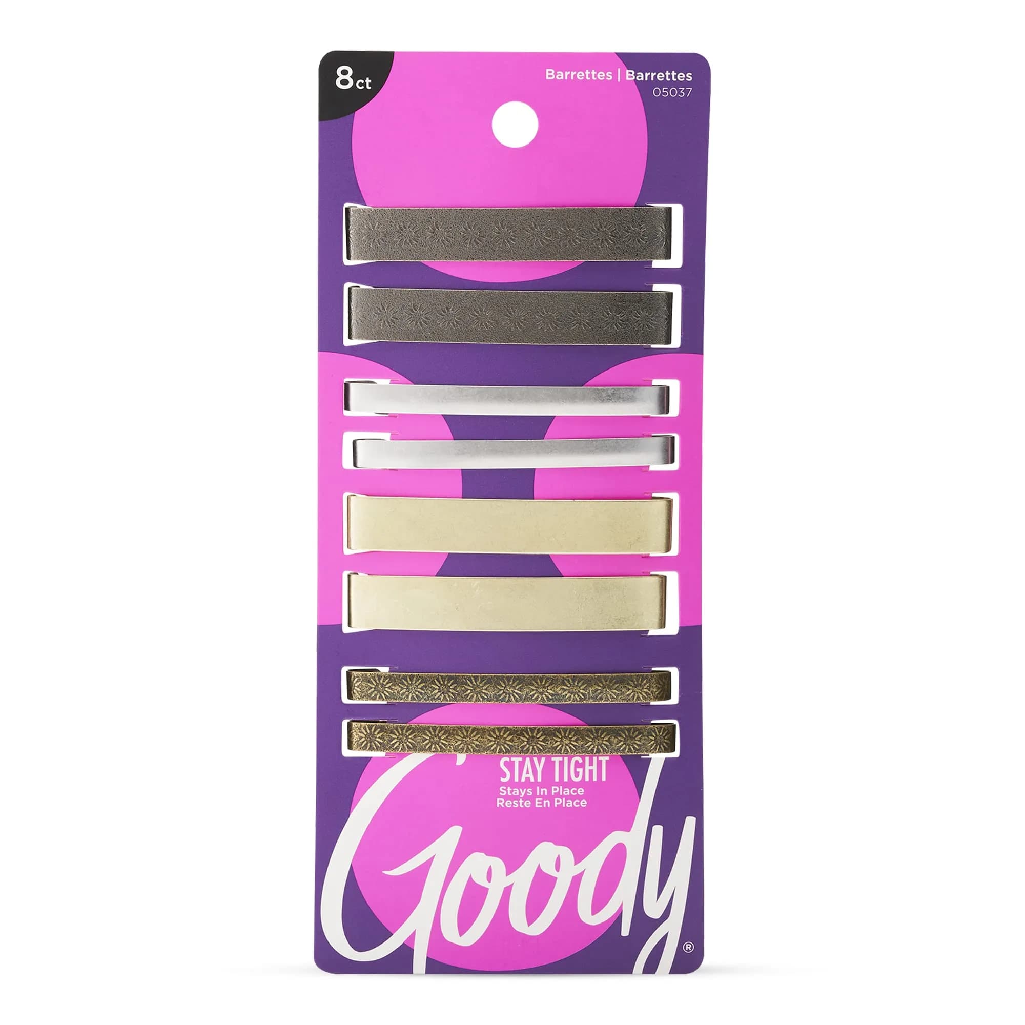 GOODY Stay Tight Hair Barrettes 8 Ct Metallic Non-Slip Clips | All Hair Types, Comfortable & Secure — Metallic Neutrals