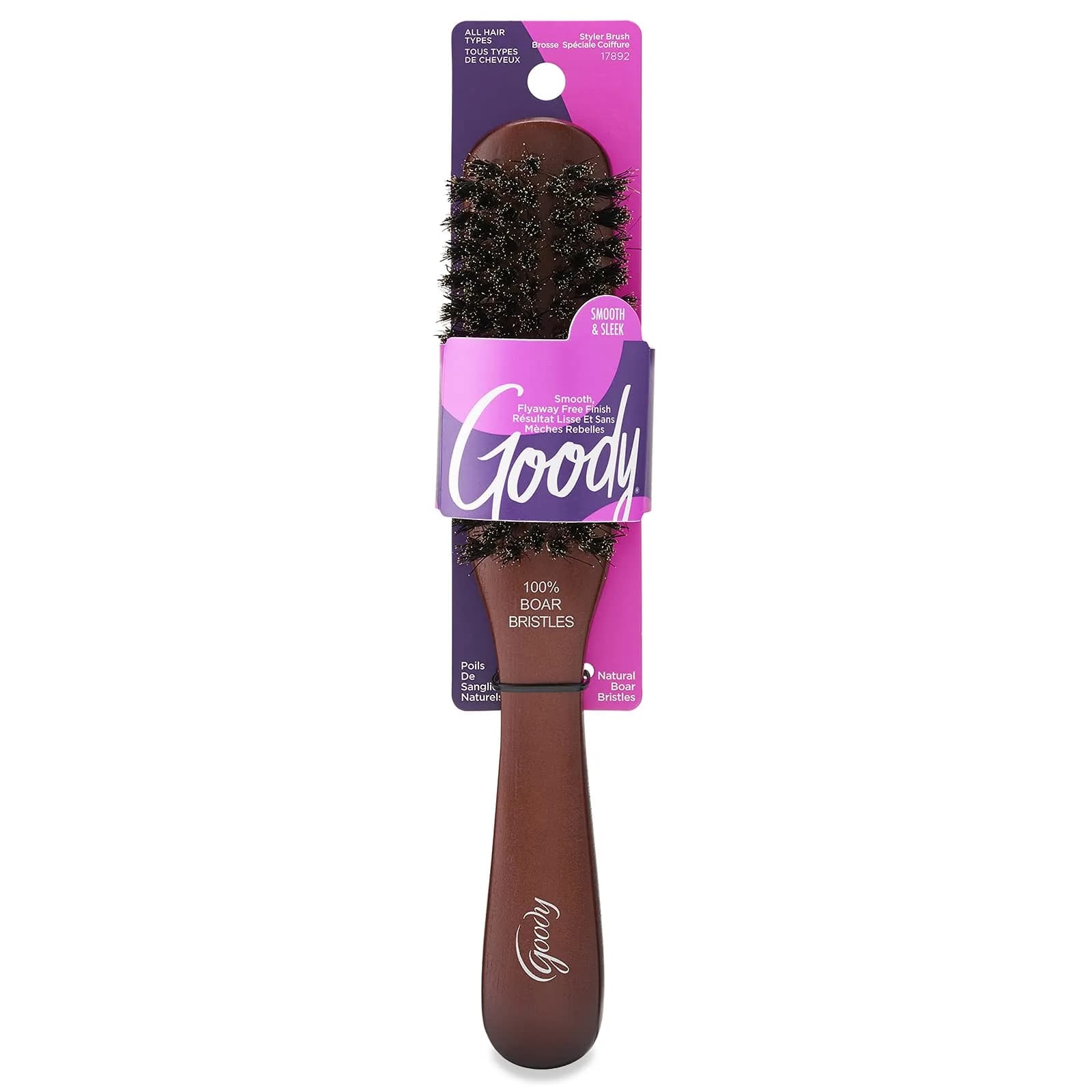 Goody Smoothing Hairbrush with Natural Boar Bristles & Wooden Handle | Frizz Control & Shine (1 Count) — Boar Styler Brush