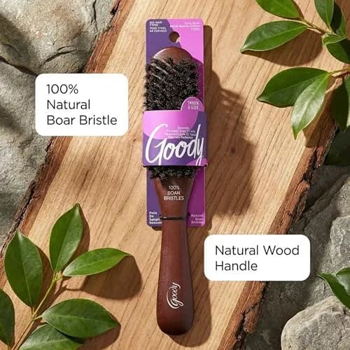 Goody Smoothing Hairbrush with Natural Boar Bristles & Wooden Handle | Frizz Control & Shine (1 Count) thumbnail 7