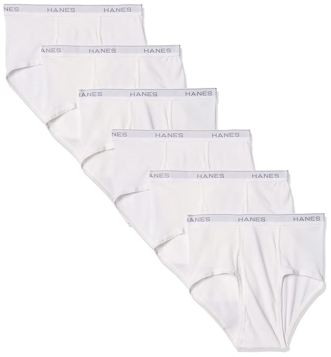 Hanes Men's 6-Pack FreshIQ Tagless Cotton Briefs in White, Large | Breathable, Tag-Free Comfort — White