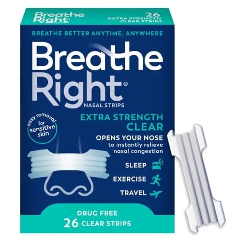 Breathe Right Extra Strength Nasal Strips for Sensitive Skin, 26 Count | Opens Nose to Increase Airflow thumbnail 1