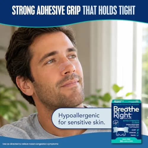 Breathe Right Extra Strength Nasal Strips for Sensitive Skin, 26 Count | Opens Nose to Increase Airflow thumbnail 8