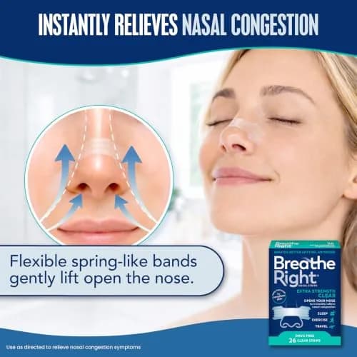 Breathe Right Extra Strength Nasal Strips for Sensitive Skin, 26 Count | Opens Nose to Increase Airflow thumbnail 2