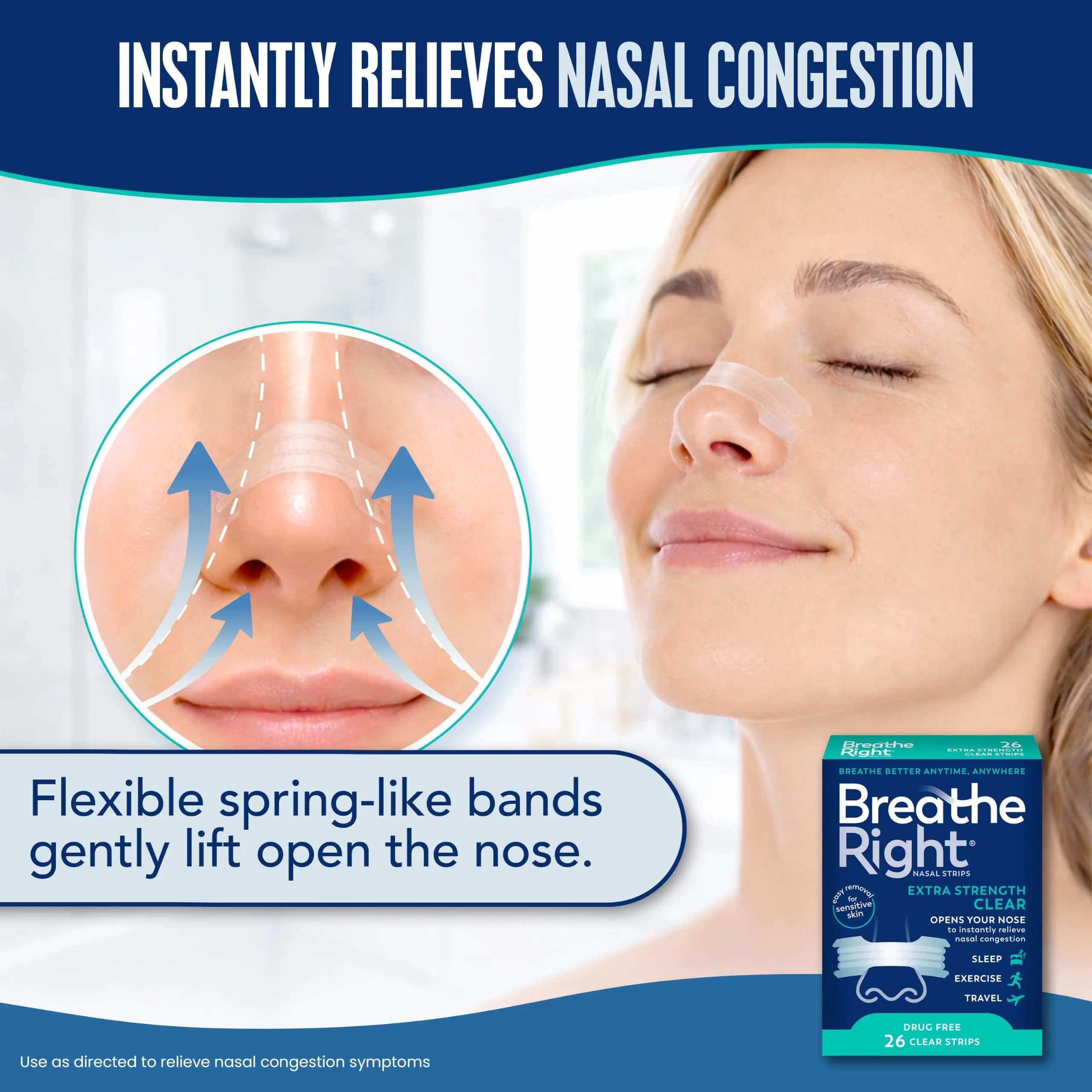 Breathe Right Extra Strength Nasal Strips for Sensitive Skin, 26 Count | Opens Nose to Increase Airflow - view 2