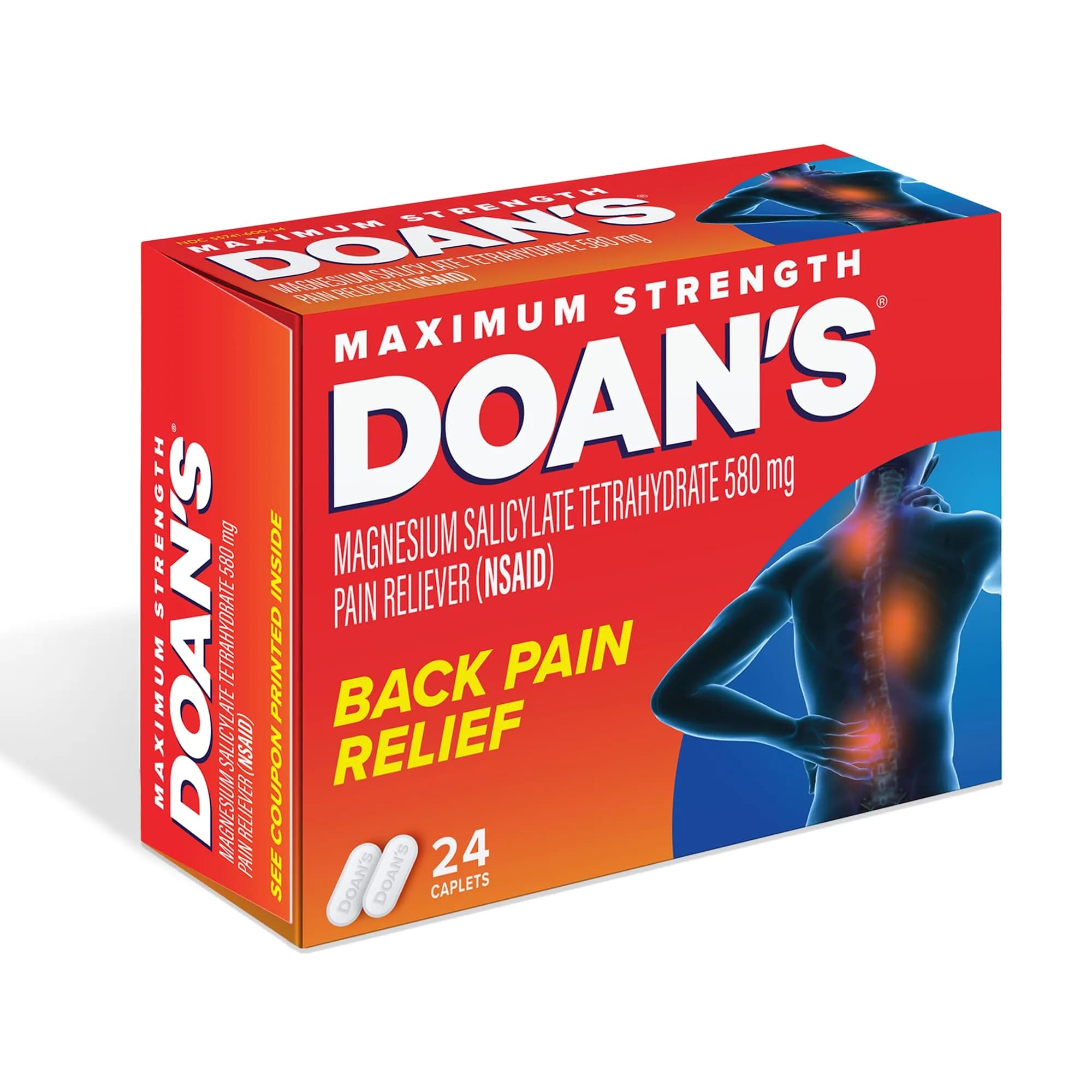 Doans Back Pain Relief Caplets, 580 mg Magnesium Salicylate | Fast-Acting Back Pain Relief