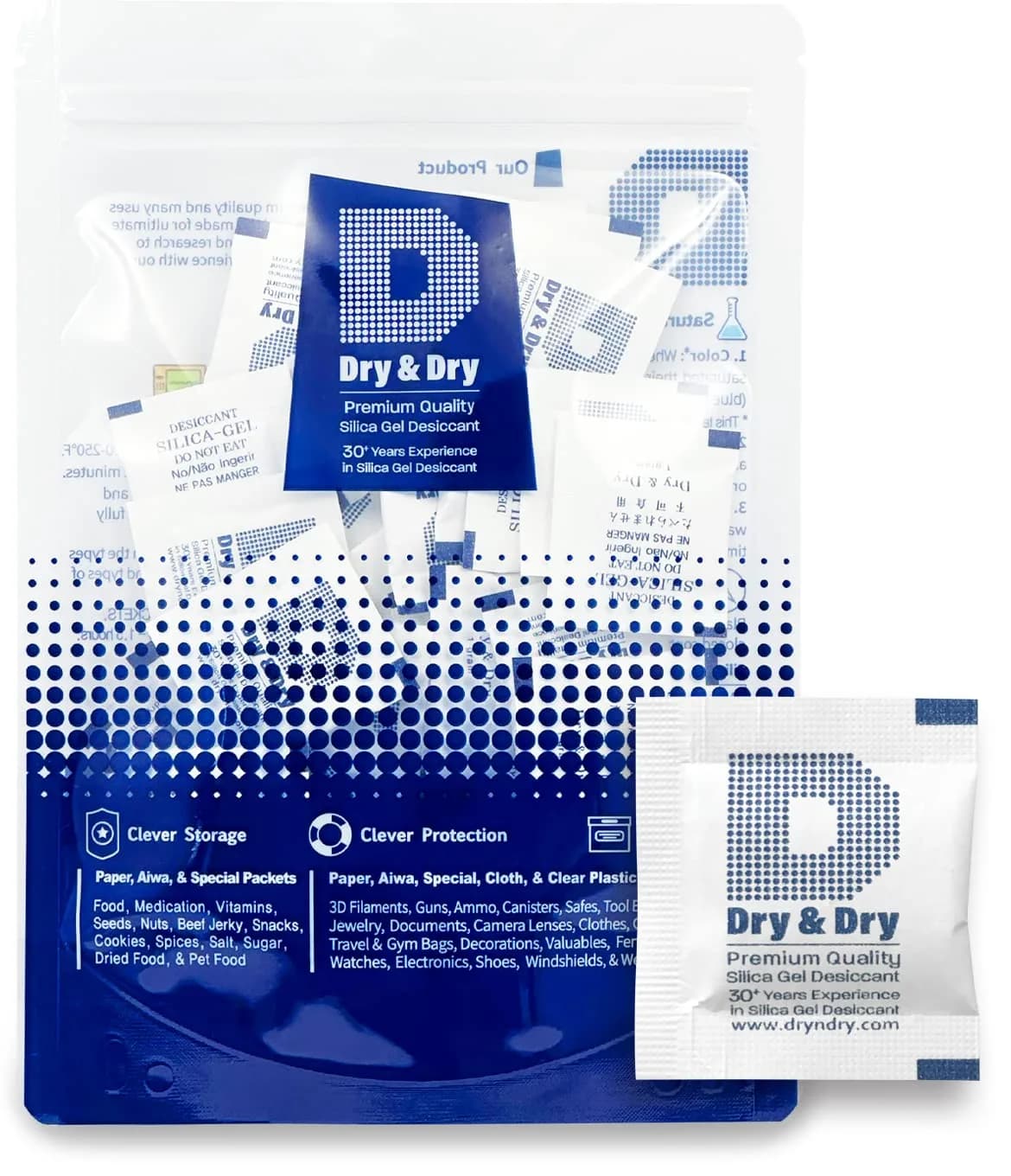 Dry & Dry 1 Gram Silica Gel Packets | Rechargeable Moisture Absorbers for Food & Electronics