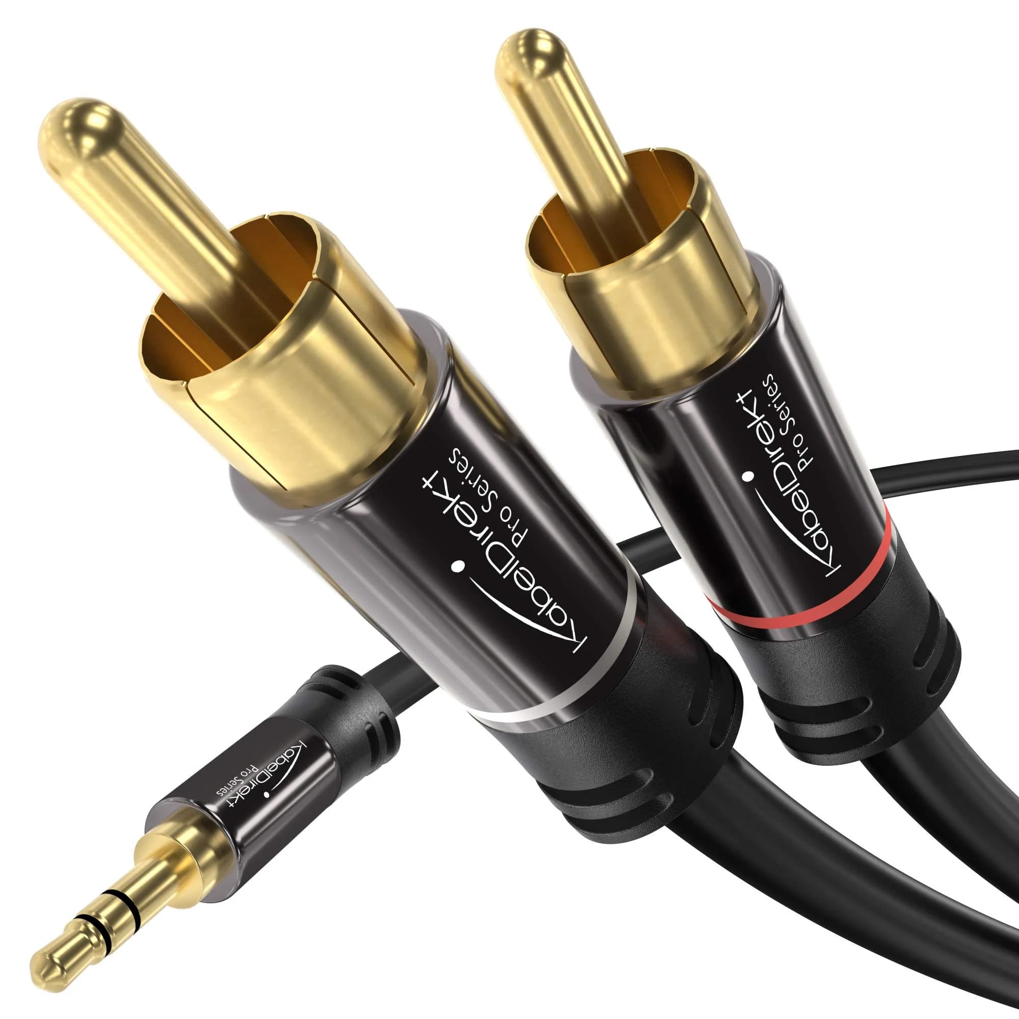 KabelDirekt RCA to Jack 3.5mm Adapter Cable 15ft | Hi-Fi Stereo Audio Connection — 15 feet