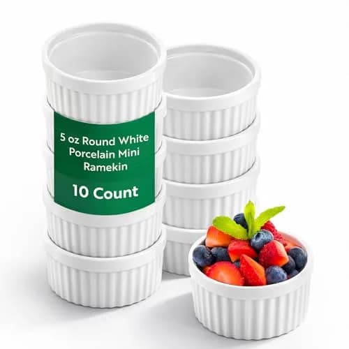 Restaurantware 5 Ounce Ramekin Bowls 10 Round Baking Ramekins | Oven & Microwave Safe White Porcelain thumbnail 1