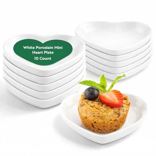 Restaurantware Porcelain Heart Mini Plates, 10 Reusable Dishwasher Safe Plates, 1 oz, Microwavable, Oven-Ready, White, Ideal for Weddings, Appetizer Dessert Plates | Elegant Romantic Serving thumbnail 1