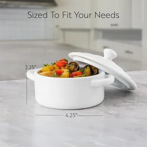 Restaurantware 3 Ounce Mini Cocotte White Porcelain Oven-Safe Set of 10 | Perfect for Baking & Serving thumbnail 2