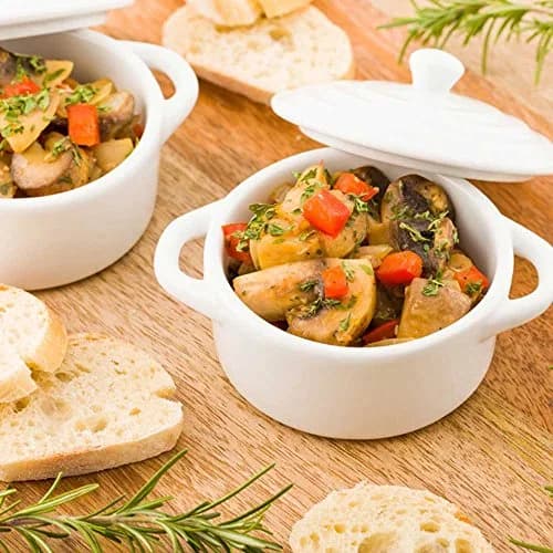 Restaurantware 3 Ounce Mini Cocotte White Porcelain Oven-Safe Set of 10 | Perfect for Baking & Serving thumbnail 3