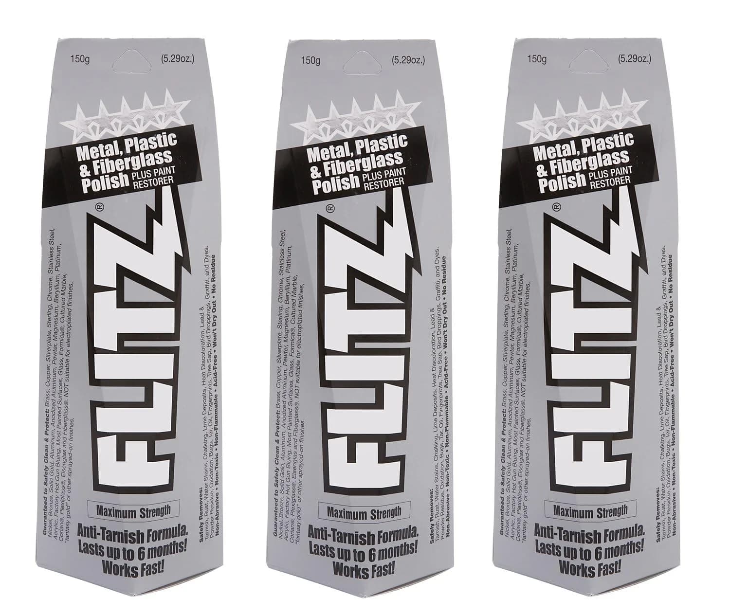Flitz Metal Polish Paste - 5.29oz (150g) 3-Pack | Cleans, Polishes, Protects Solid Metals - main product image