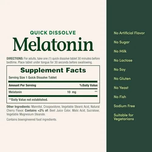 Nature's Bounty Melatonin 10mg Quick Dissolve Tablets | Vegetarian Sleep Aid thumbnail 4