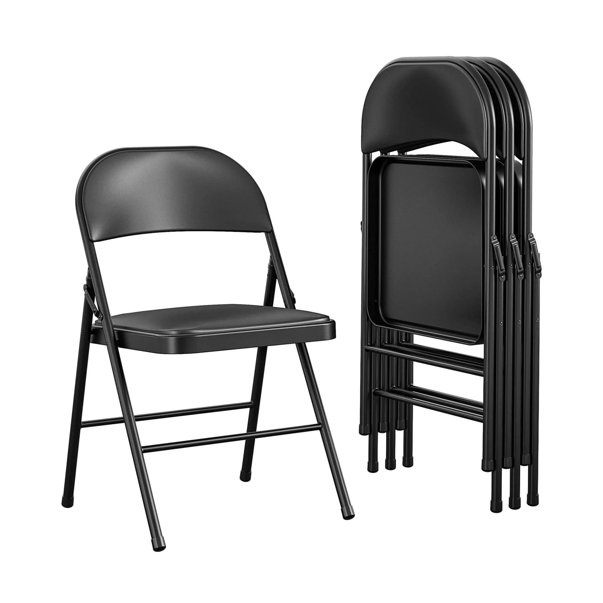 Cosco Vinyl Folding Chair 4 Pack Black | Compact, Heavy-Duty, Easy Storage