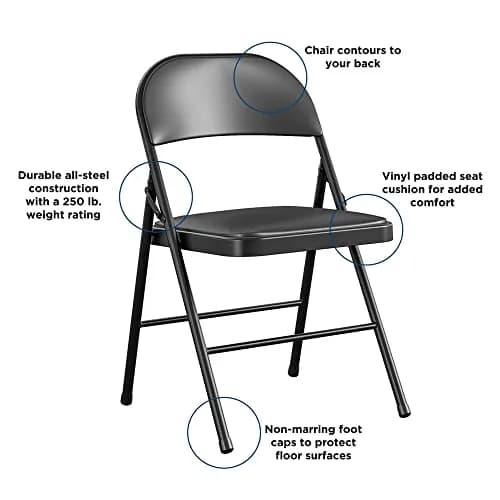 Cosco Vinyl Folding Chair 4 Pack Black | Compact, Heavy-Duty, Easy Storage thumbnail 3