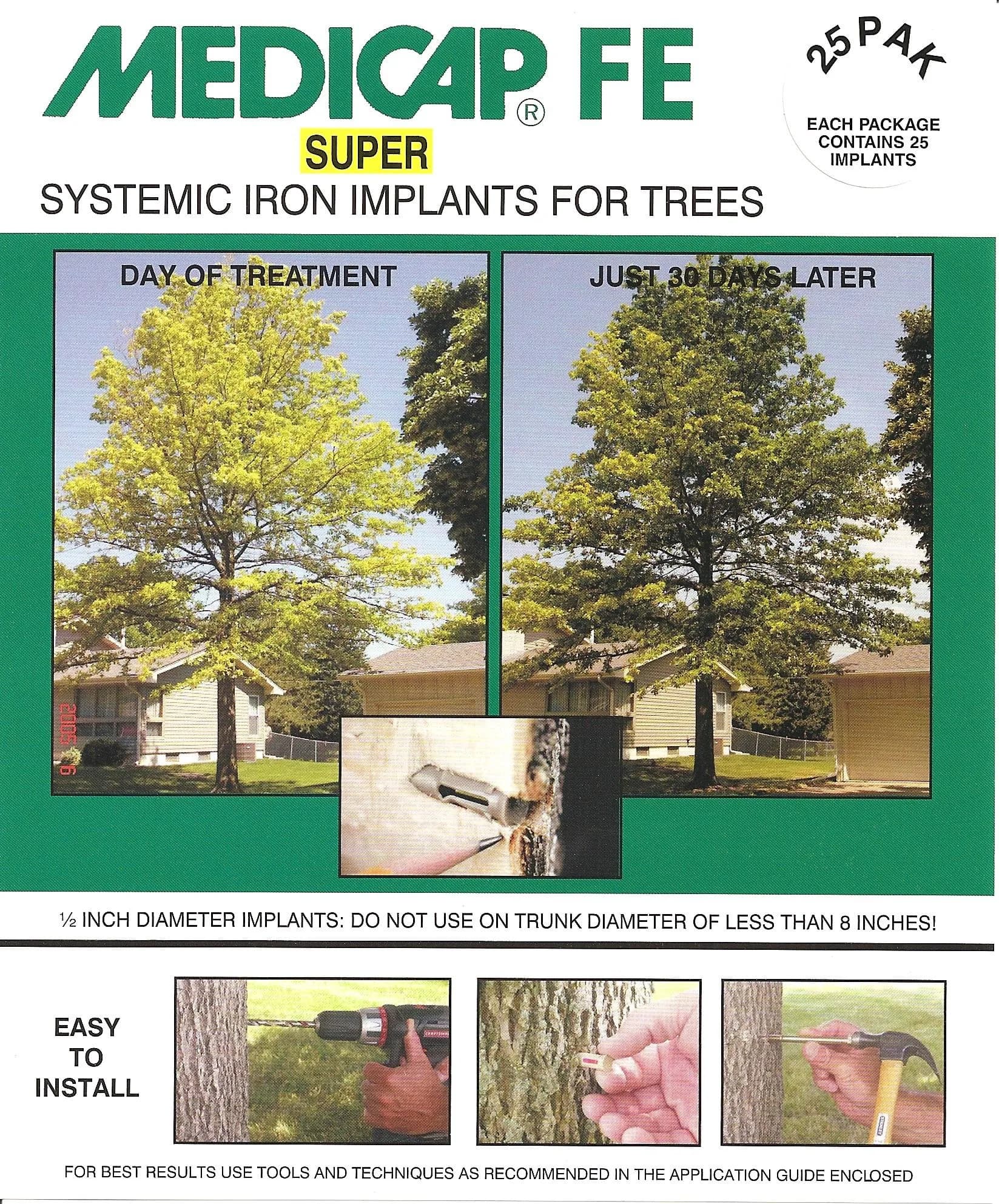 MediCap 1/2-Inch FE SUPER Systemic Iron Tree Implants for Control of Iron Chlorosis | Easy installation for trees 8"+
