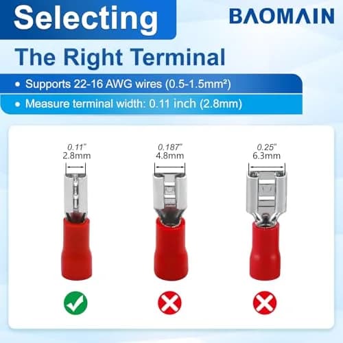 Baomain Female Spade Terminals 0.11" | Insulated, 22-16 AWG, 200-Pack for Automotive & DIY (100-120 chars) thumbnail 4