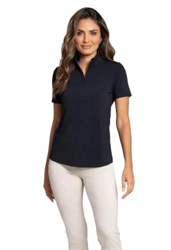 IBKUL Athleisure Wear Sun Protective UPF 50+ Icefil Cooling-Short Sleeve Mock Neck Black | UV & Sweat Control (70-120 chars) thumbnail 1