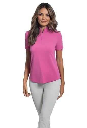 IBKUL Athleisure Wear Sun Protective UPF 50+ Icefil Cooling-Short Sleeve Mock Neck Black | UV & Sweat Control (70-120 chars) thumbnail 4