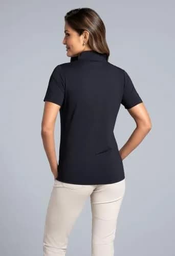 IBKUL Athleisure Wear Sun Protective UPF 50+ Icefil Cooling-Short Sleeve Mock Neck Black | UV & Sweat Control (70-120 chars) thumbnail 2