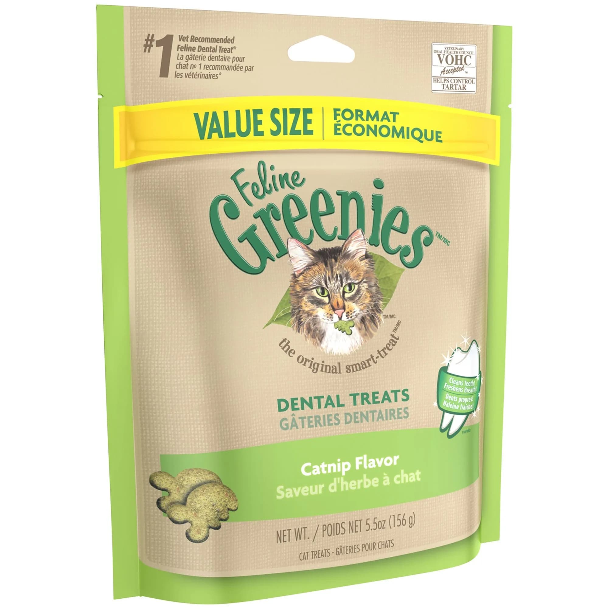 Greenies Feline Veterinarian-Recommended Dental Cat Treats, Catnip Flavor, 1.31 lb (594 g) Tub | Clinically Proven Oral Care — 5.5 Ounce
