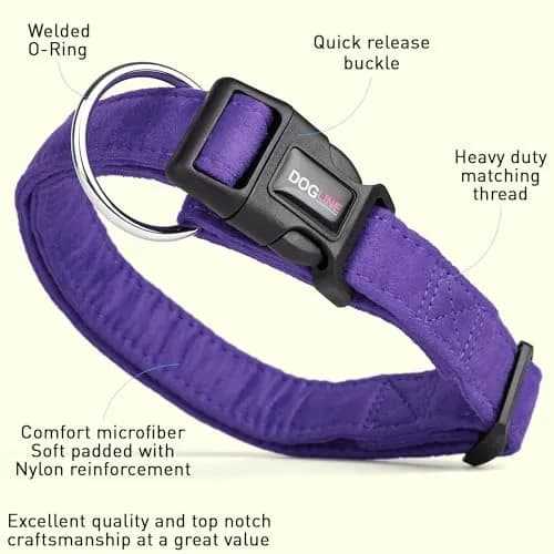 Dogline Pet Collar 3/4-Inch Wide Purple | Soft Microfiber, Reinforced Nylon, Machine Washable thumbnail 2
