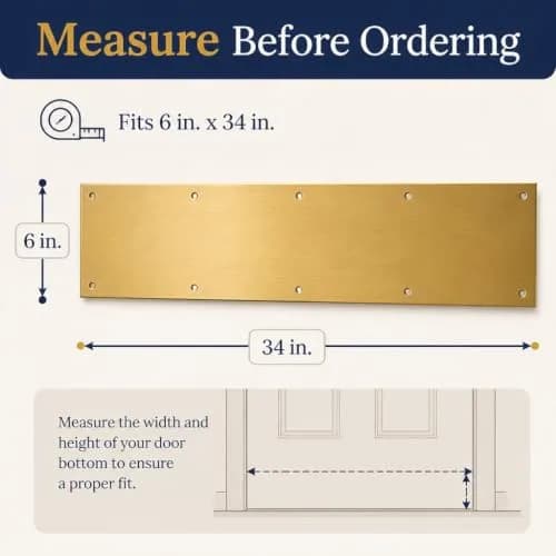 Prime-Line J 4703 6 in. x 34 in. Aluminum Door Kick Plate | Polished Brass Finish, Pre-Punched Mounting Holes thumbnail 2