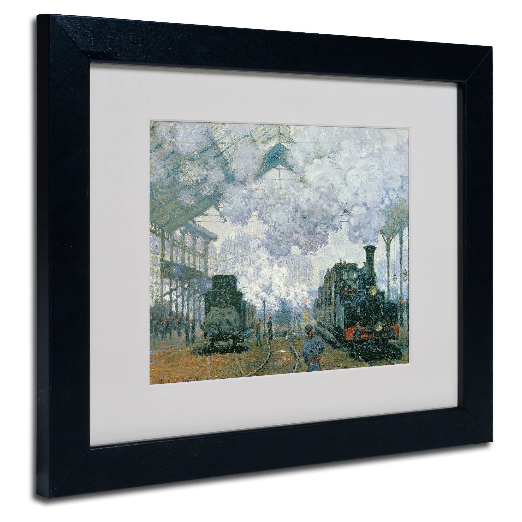 Trademark Fine Art Gare Saint-Lazare Arrival of a Train by Claude Monet Canvas Wall Artwork, Black Frame, 11 x 14-Inch - main product image