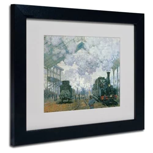 Trademark Fine Art Gare Saint-Lazare Arrival of a Train by Claude Monet Canvas Wall Artwork, Black Frame, 11 x 14-Inch thumbnail 1