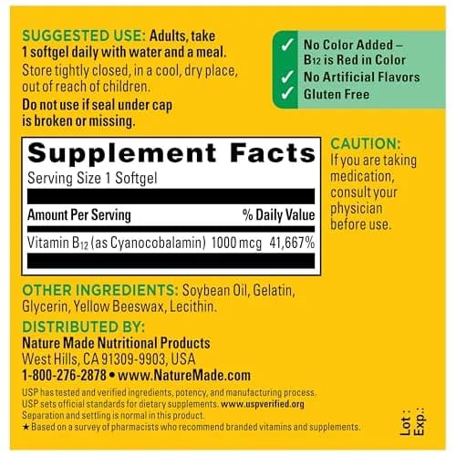 Nature Made Vitamin B12 1000 mcg Softgels (150 Count) | Energy Metabolism Support thumbnail 8