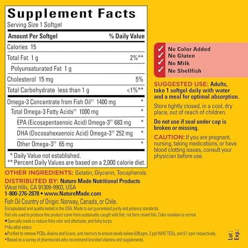 Nature Made Burp Less Ultra Omega 3 Fish Oil 1400mg Softgels, 90 Count | Supports Heart, Brain & Eye Health thumbnail 7