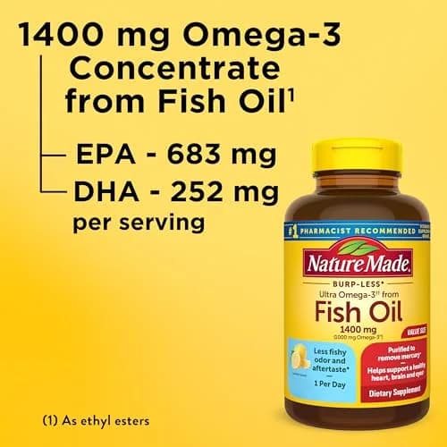 Nature Made Burp Less Ultra Omega 3 Fish Oil 1400mg Softgels, 90 Count | Supports Heart, Brain & Eye Health thumbnail 3
