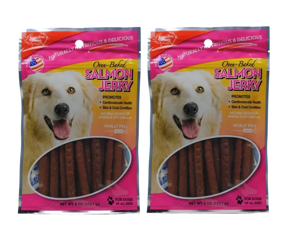 Carolina Prime Salmon Jerky Dog Treats 6 Ounce Pack | Wheat-Free, Omega-Rich, Made in USA — 6 Ounce