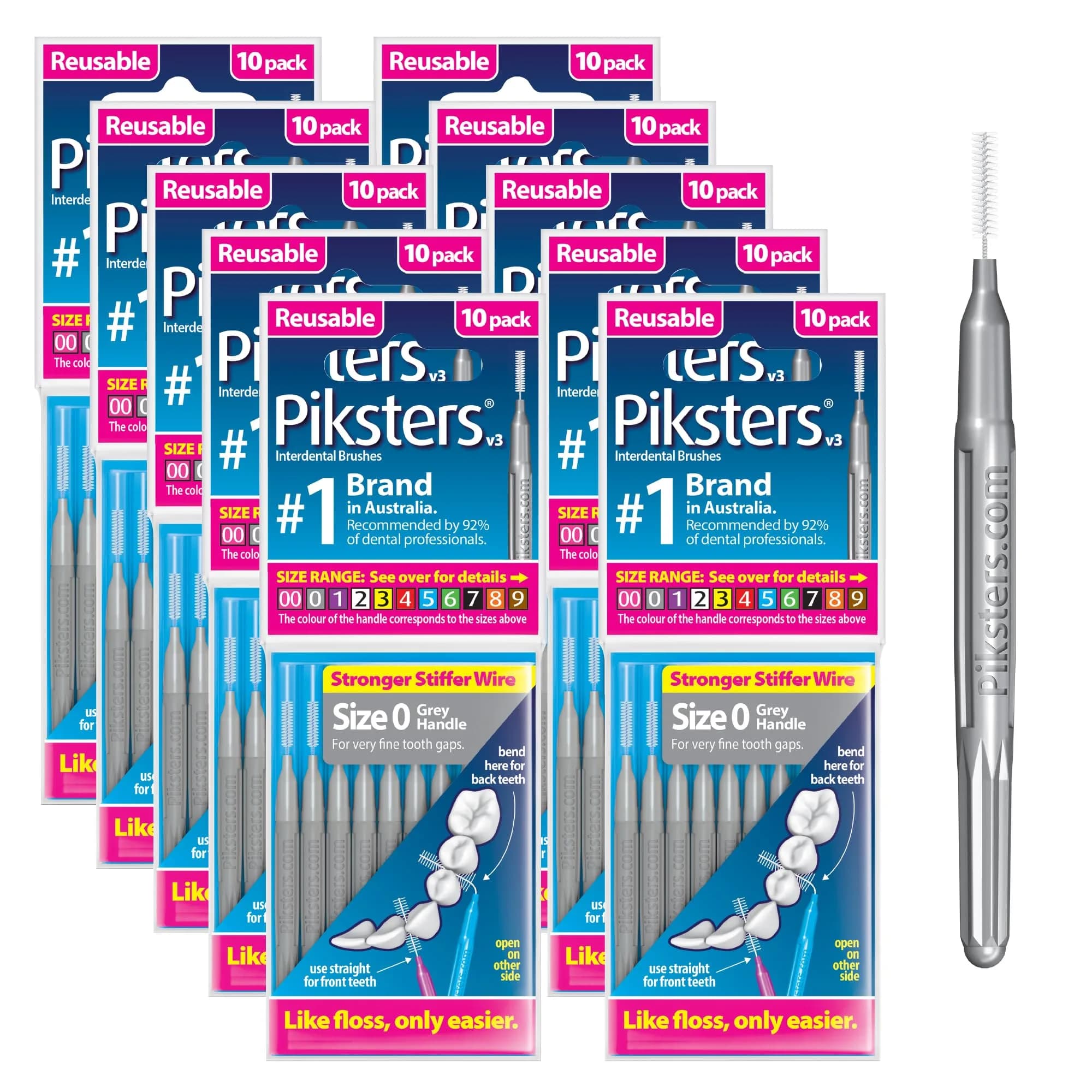 Piksters Interdental Brush Size 0 Grey 100 Pack | ISO 1 for Very Tight Gaps - main product image
