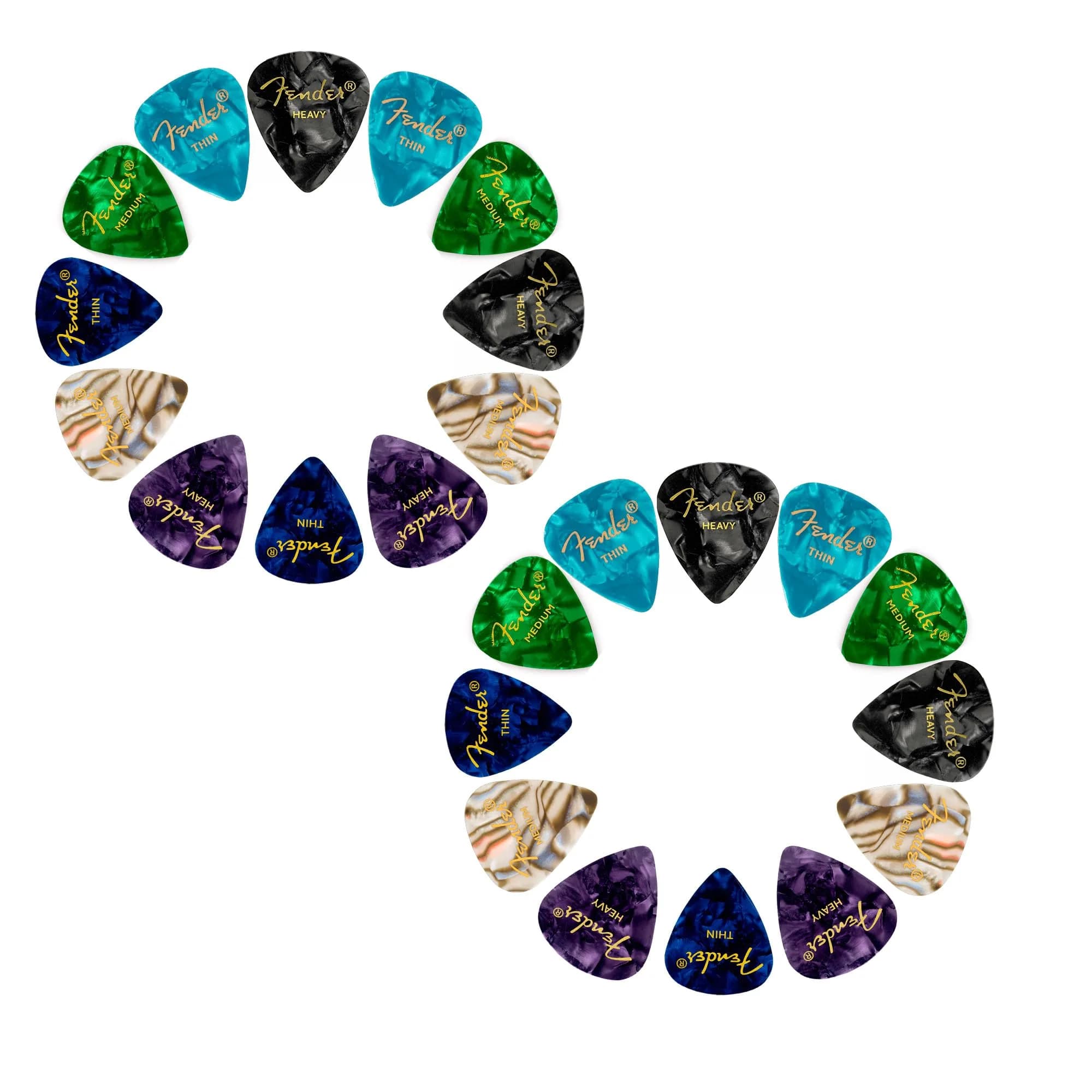Fender Premium Guitar Picks Sampler 24 Pack | Includes Thin, Medium & Heavy Gauges for Versatile Play — Assorted