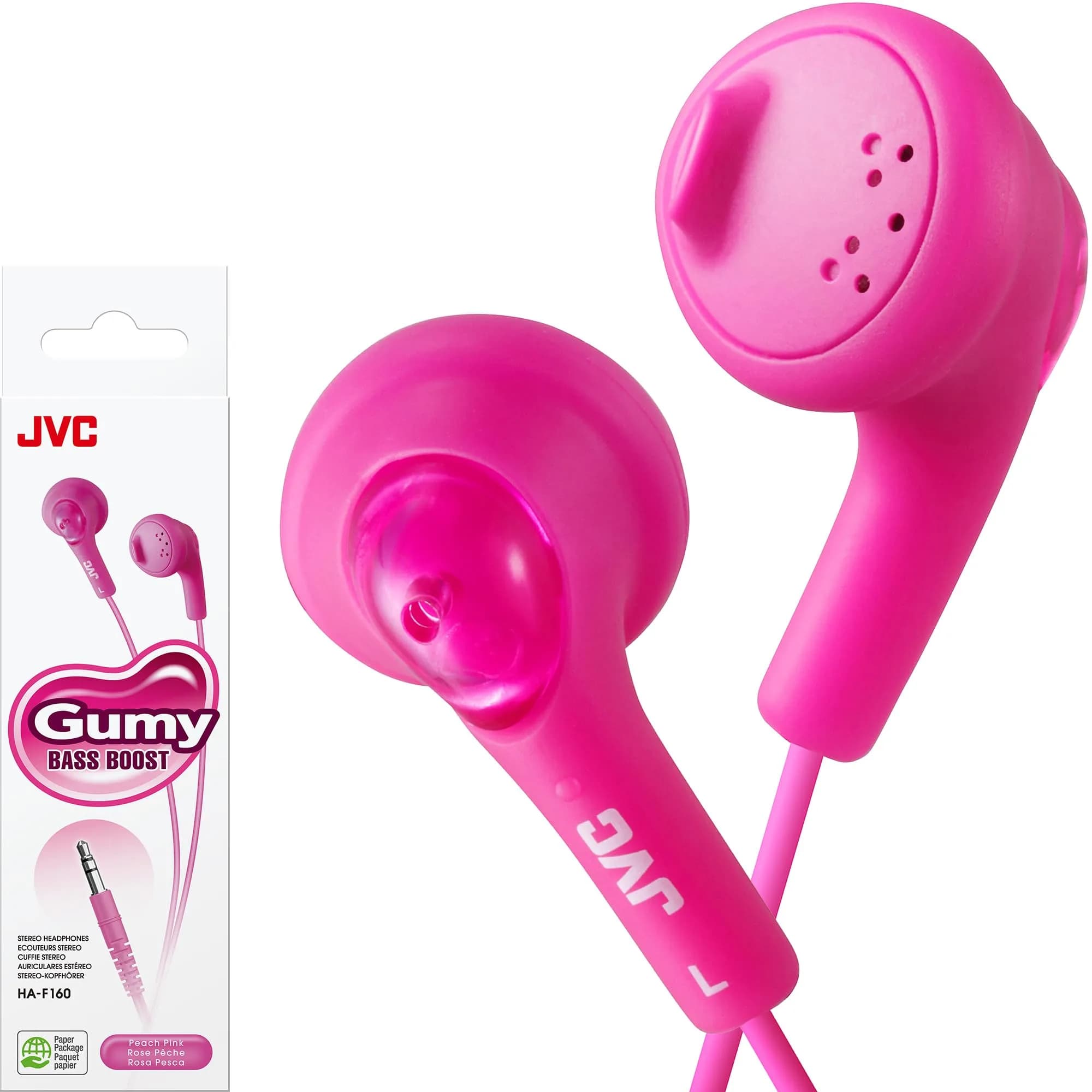JVC Gumy Ear Bud Headphones Pink | Wired In-Ear with Bass Boost & Tangle-Free Cord (1.0m) - main product image