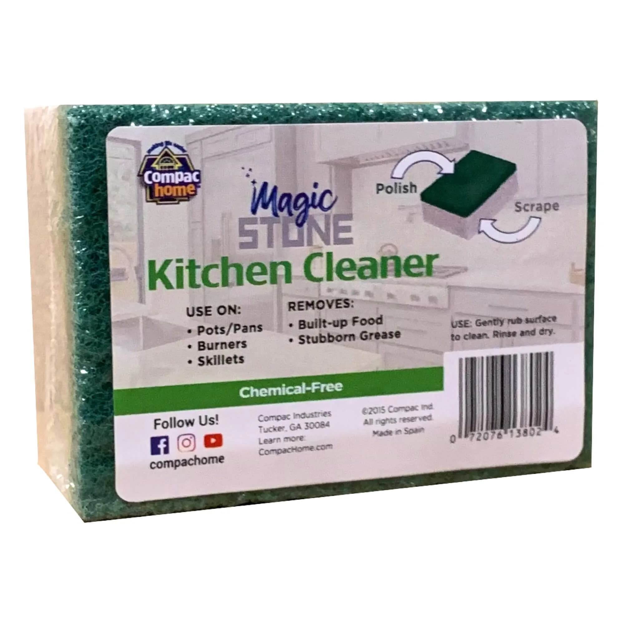 Compac Home Magic-Stone Kitchen Cleaner Scrub 1 Count (Pack of 1) | Recycled Glass Scouring Brick for Stubborn Grime — Multicolored
