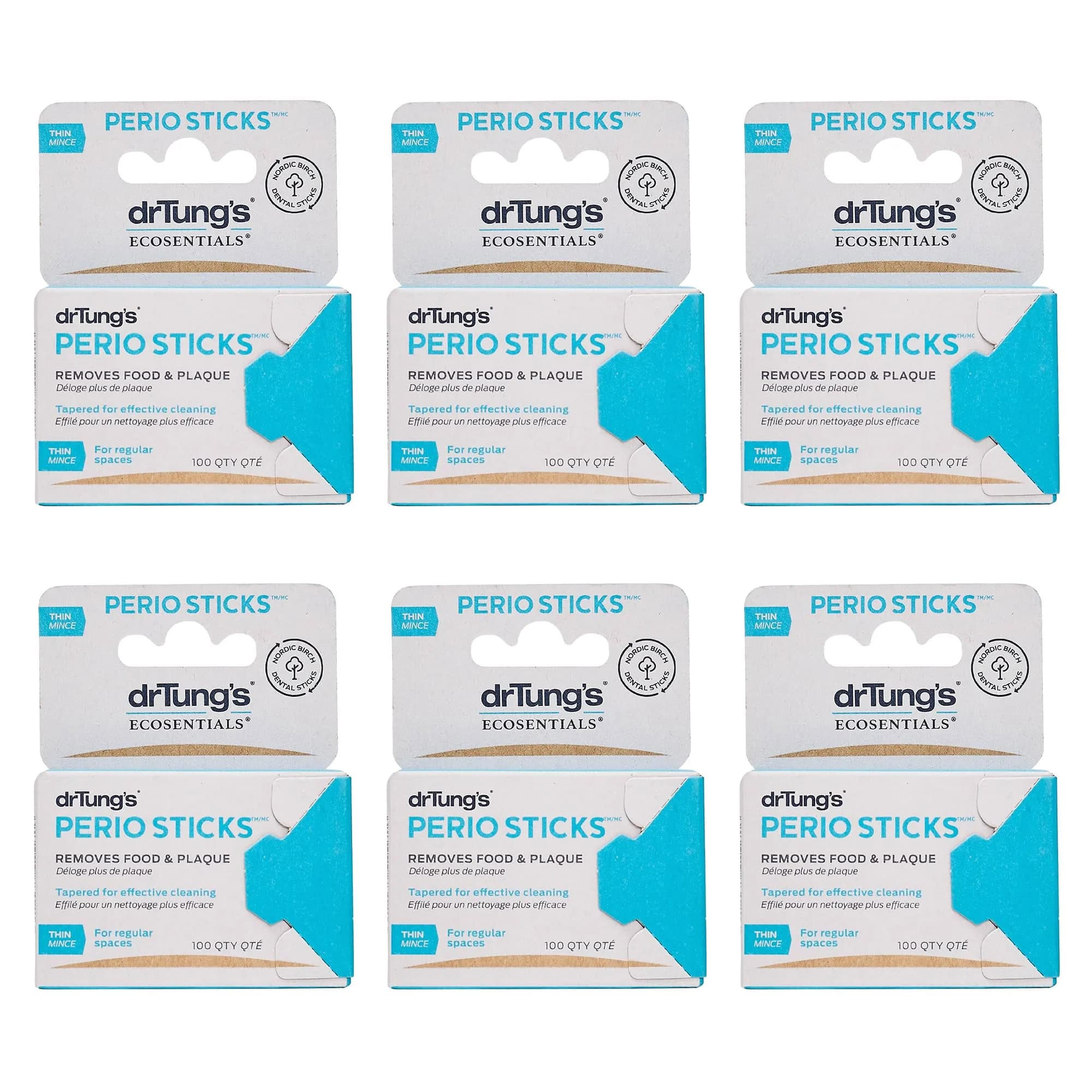 drTung's Perio Sticks Dental Floss Picks - Thin, 600 Count (6x100) | Gentle Gum Cleaning & Plaque Removal