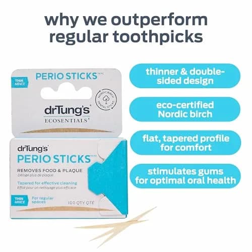 drTung's Perio Sticks Dental Floss Picks - Thin, 600 Count (6x100) | Gentle Gum Cleaning & Plaque Removal thumbnail 2