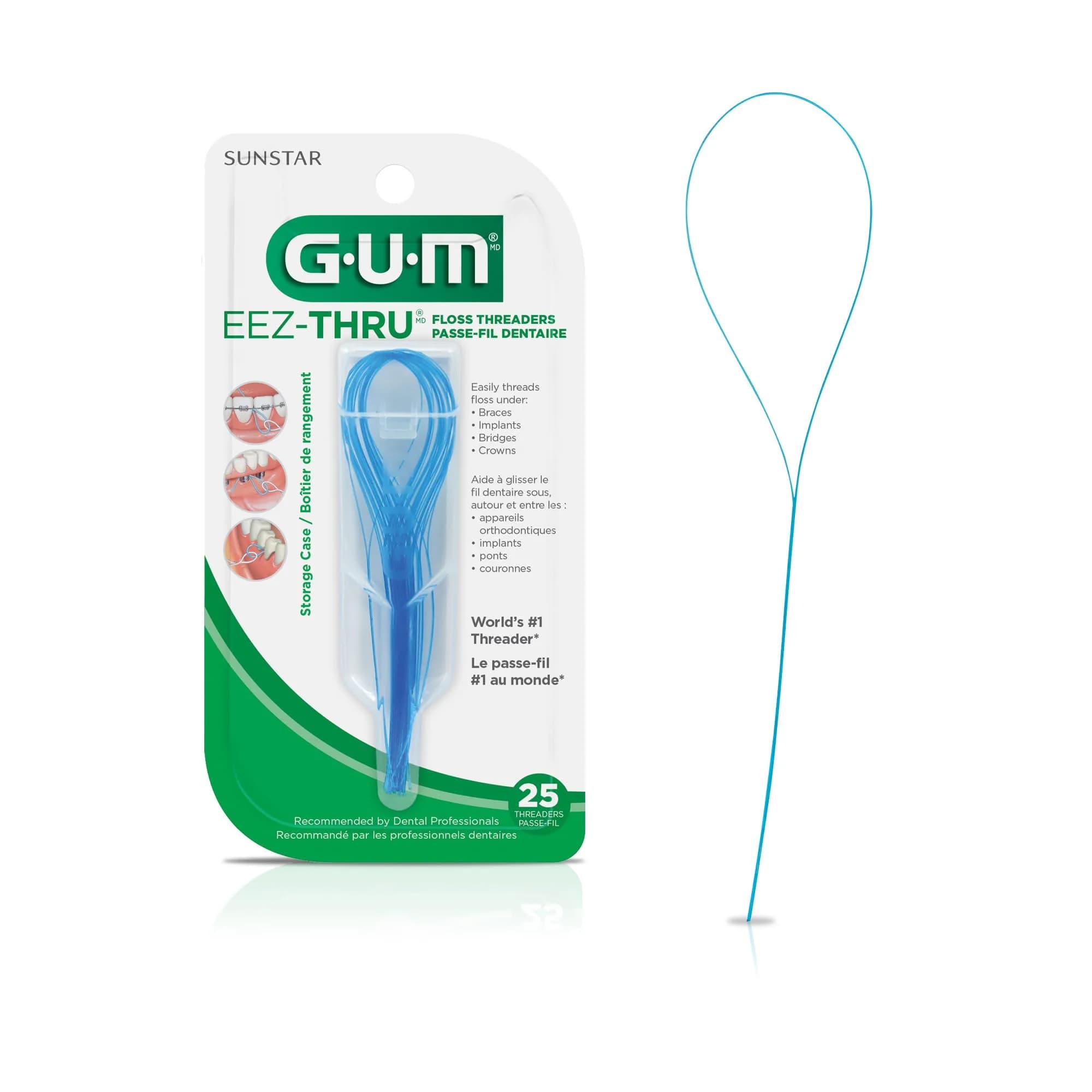 GUM EEZ-Thru Floss Threaders 25 Count | Dentist Recommended for Braces, Bridges & Implants - main product image