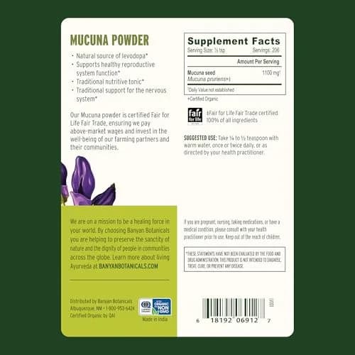 Banyan Botanicals Kapikacchu Powder 8 Ounce | USDA Organic Mucuna pruriens for Nervous & Reproductive Support thumbnail 2