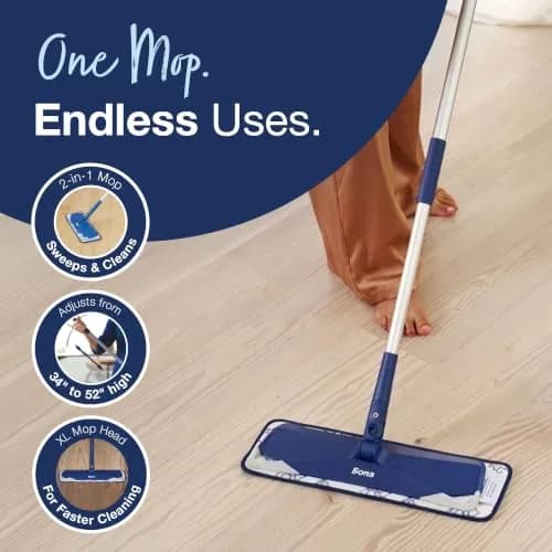 Bona Microfiber Sweep & Clean Mop for Multi-Surface Floors | Versatile, Adjustable, Reusable thumbnail 3