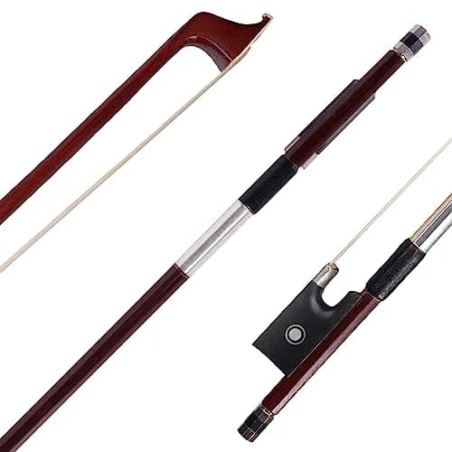 adm 4/4 Full Size Student Violin Bow with Horsehair, Brazilwood, Ebony Frog, Pearl Eye, Pearl Slide, Brown thumbnail 1
