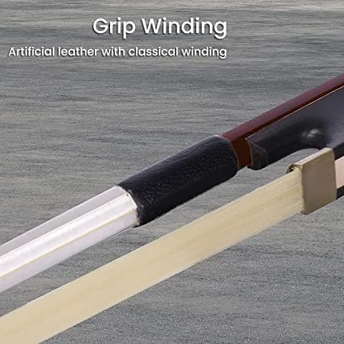 adm 4/4 Full Size Student Violin Bow with Horsehair, Brazilwood, Ebony Frog, Pearl Eye, Pearl Slide, Brown thumbnail 4