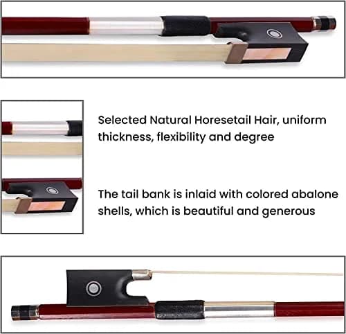 adm 4/4 Full Size Student Violin Bow with Horsehair, Brazilwood, Ebony Frog, Pearl Eye, Pearl Slide, Brown thumbnail 6